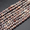 DZI 3 Eye Agate Gemstone Barrel Beads - Black or Red - 10mm, 12mm, 14mm Sizes - 15'' Strand