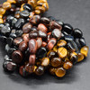 High Quality Grade A Mixed  3 Colour Tiger Eye Semi-precious Gemstone Pebble Tumbledstone Nugget Beads - 8mm - 10mm - 15'' strand 