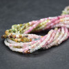 Natural Rainbow Tourmaline Gemstone Faceted Cube Beads - 2mm - 2.3mm - 15'' Strand