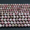 Natural Peruvian Rhodonite Semi-precious Gemstone Round Beads - 6mm, 8mm sizes - 15'' Strand