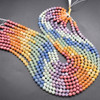 Dark Pastel Rainbow (7 Stones) Semi-Precious Gemstone Round Beads - 4mm, 6mm, 8mm sizes - 15'' Strand