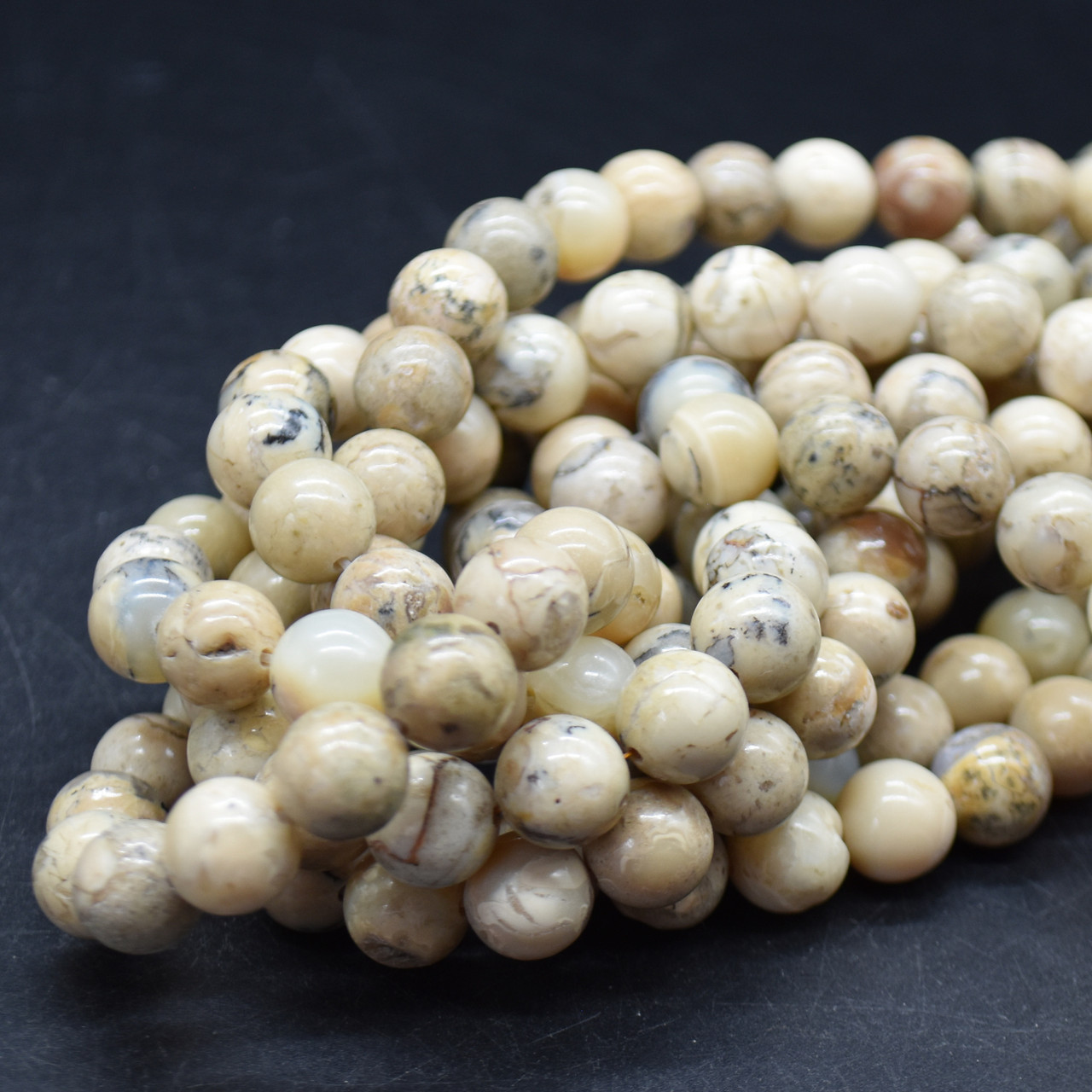 High Quality Grade A Natural White Cream Opal Gemstone Round Beads