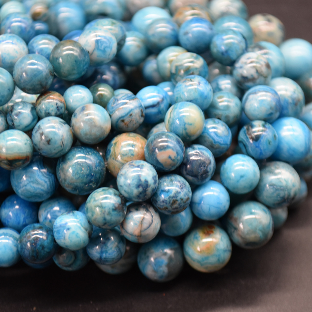 High Quality Grade A Blue Crazy Lace Agate (dyed) Semi-precious Gemstone  Round Beads - 4mm, 6mm, 8mm, 10mm sizes 