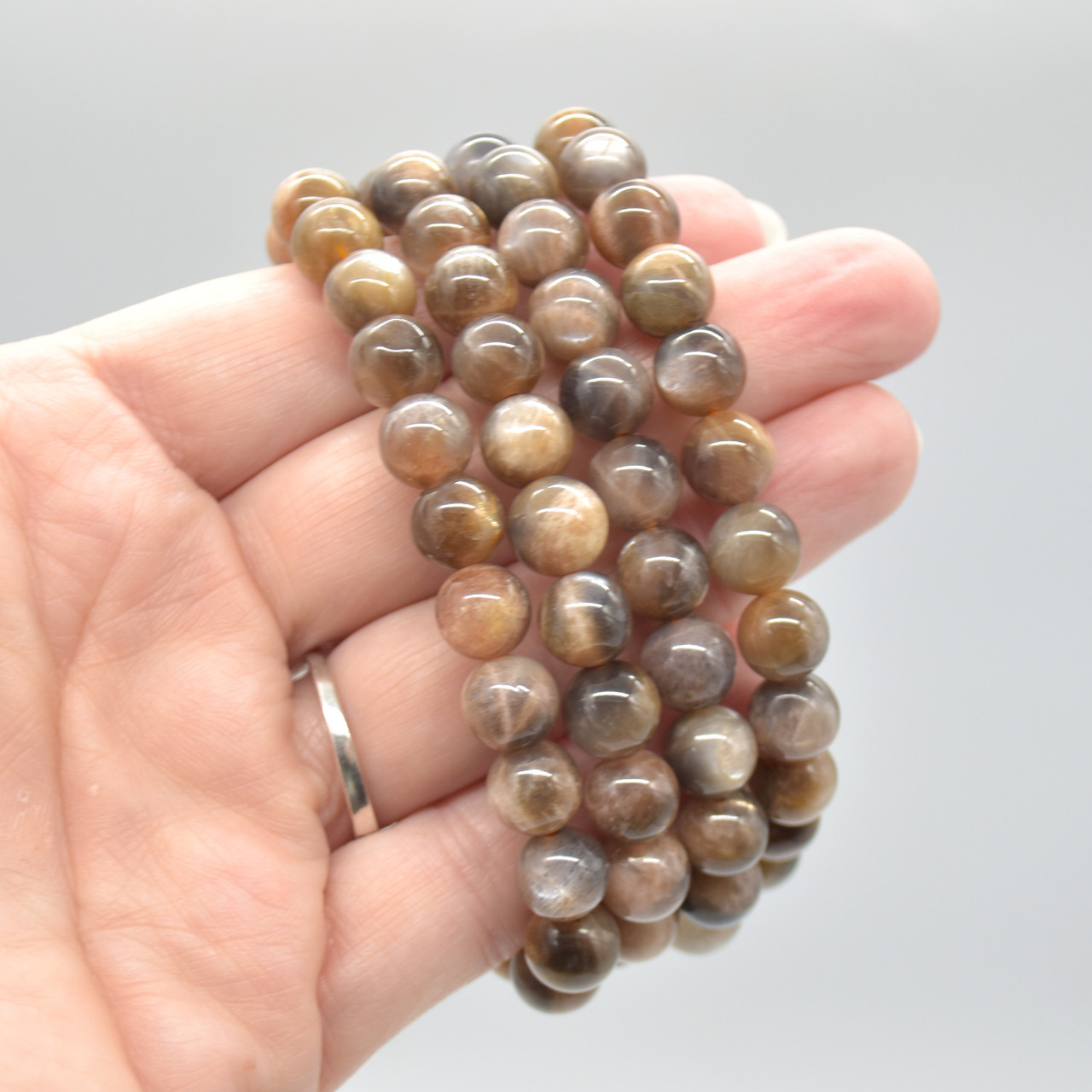 Natural Black Moonstone Semi-precious Gemstone Round Beads Sample