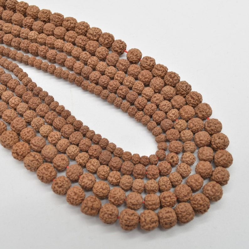 Rudraksha Seed Near Round Wood Beads 108 Mala Prayer Beads 7mm