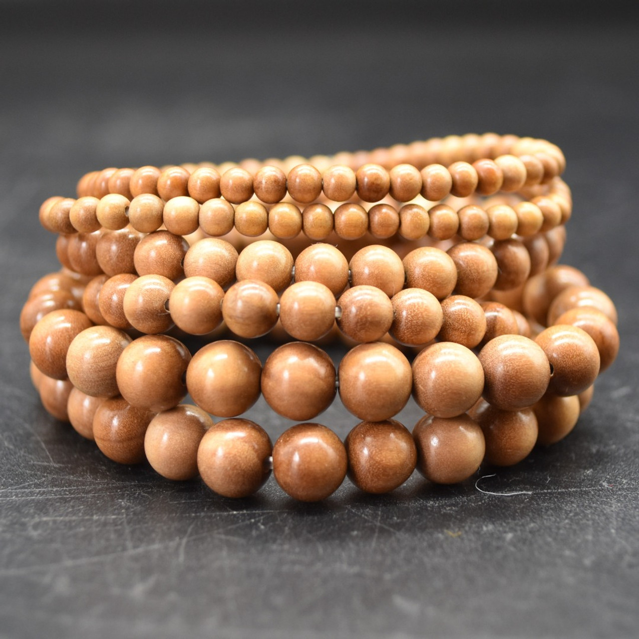 India MySore Sandalwood Round Wood Beads Bracelet / Sample Strand - Mala  Prayer Beads - 4mm, 6mm, 8mm Sizes 