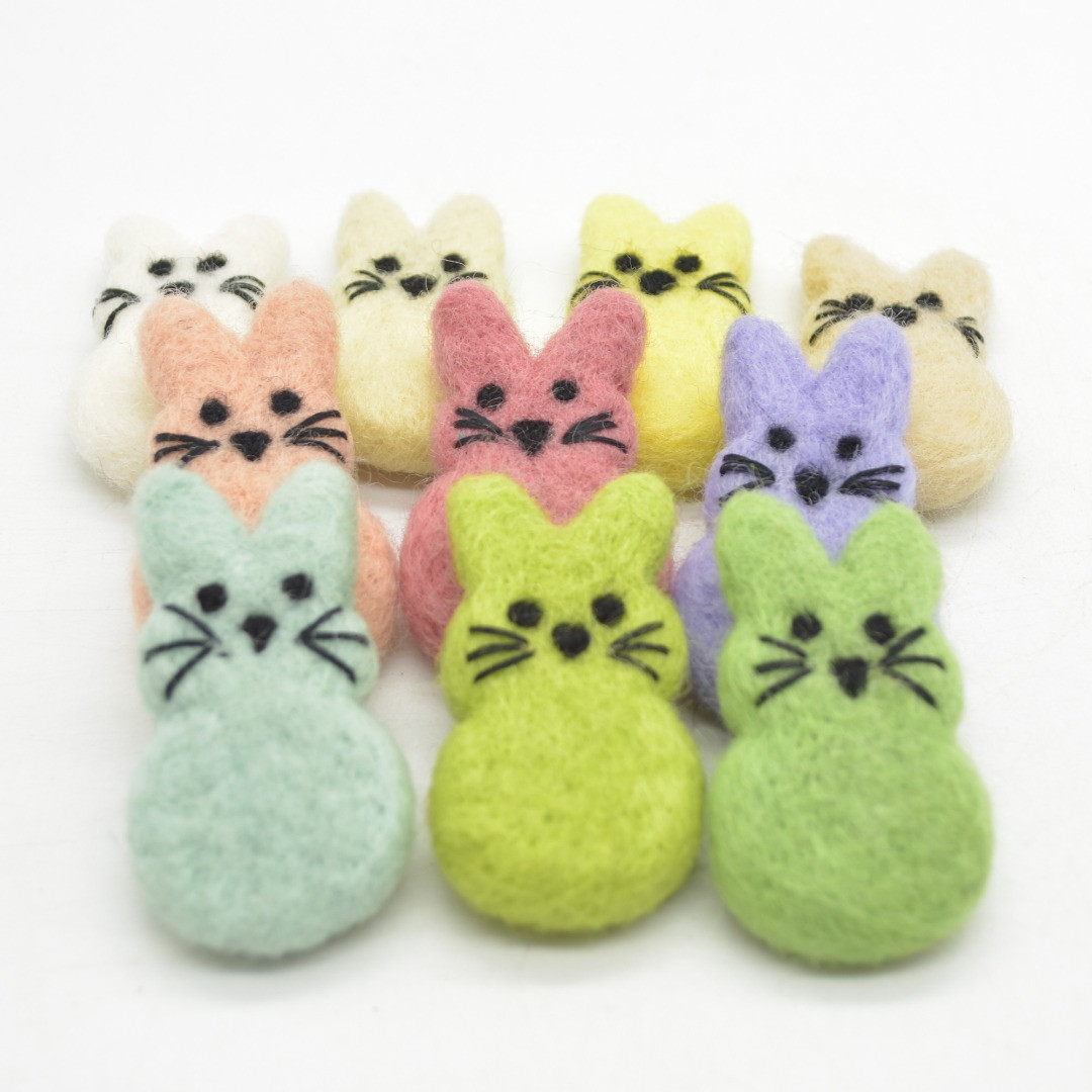100% Wool Felt Bunny Rabbits with Face - 10 Count - 5.5cm - 6cm ...