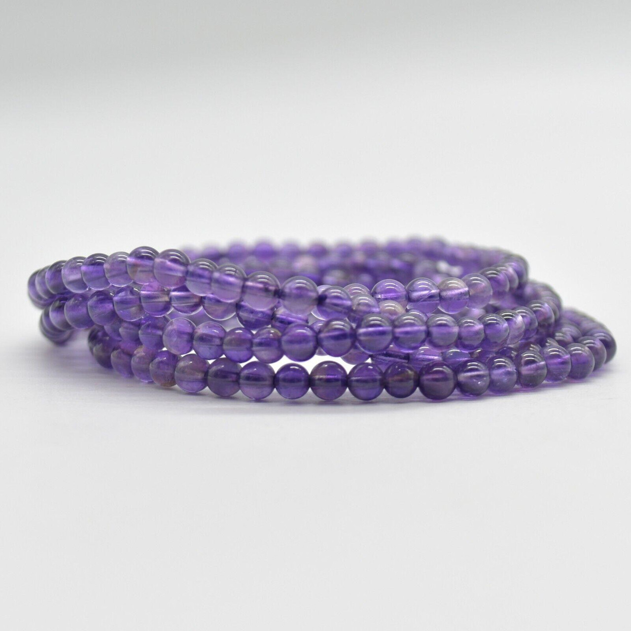Natural Amethyst Semi-Precious Round Gemstone Crystal Bracelet