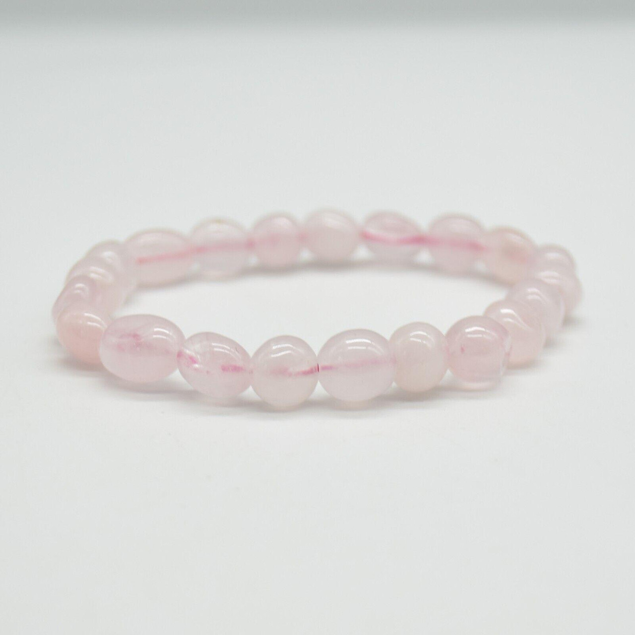 Natural Rose Quartz Semi-precious Gemstone Pebble Nugget Beads Bracelet /  Sample Strand - 8mm - 10mm, 7.5