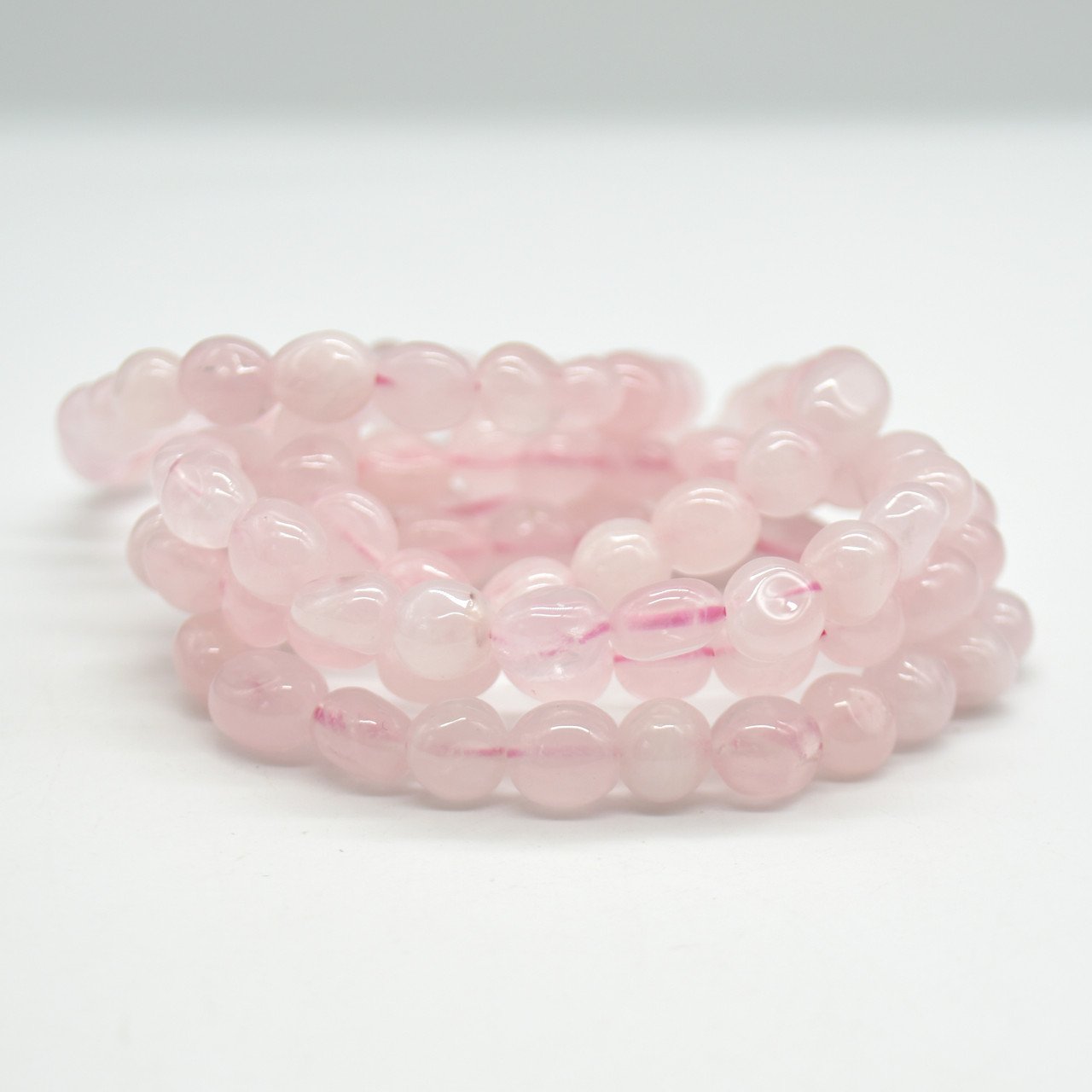 Natural Rose Quartz Semi-precious Gemstone Pebble Nugget Beads Bracelet /  Sample Strand - 8mm - 10mm, 7.5
