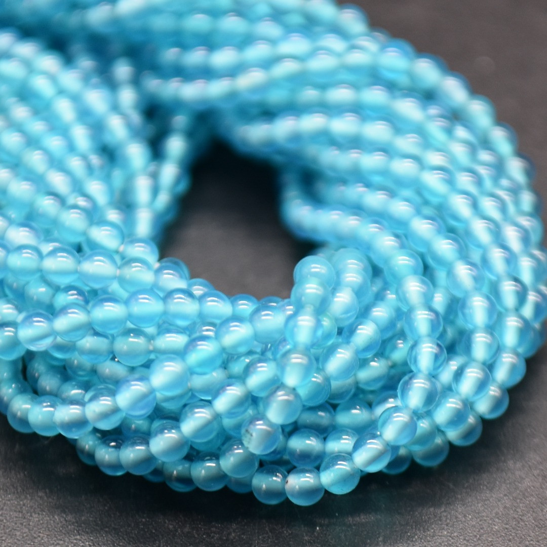 Teal Blue Chalcedony Semi-Precious Gemstone Round Beads 2mm 15
