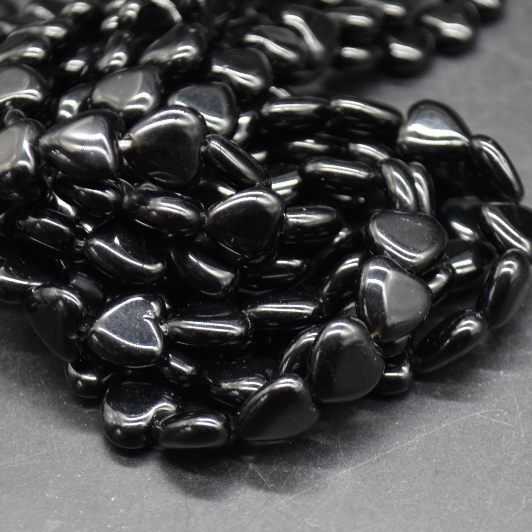 Natural Black Obsidian Semi-precious Gemstone Heart Beads - 12mm