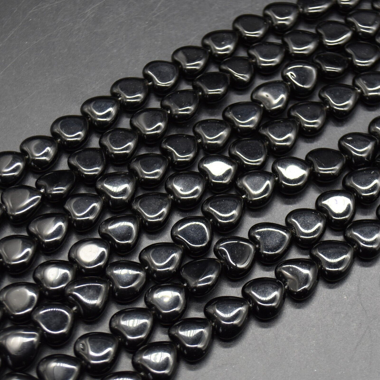 Natural Black Obsidian Semi-precious Gemstone Heart Beads - 12mm