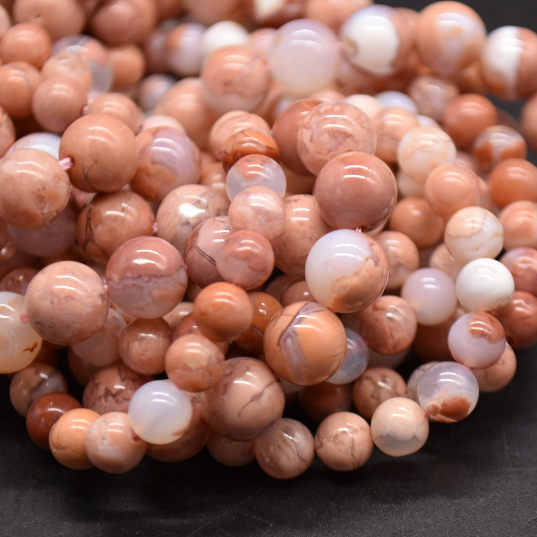 Natural Pink Mexican Agate Semi-precious Gemstone Round Beads