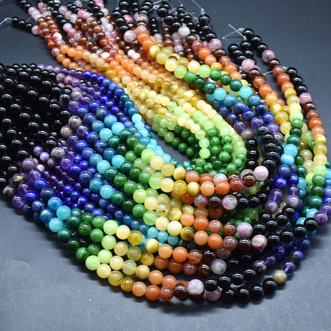 Mixed Gemstone Round Beads 6mm 8mm 14'' Strand Multi-Coloured