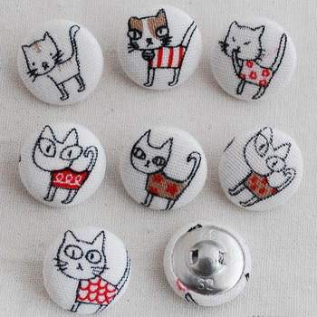 100 Fabric Covered Button - Super Cute Dressed Cat - 2cm