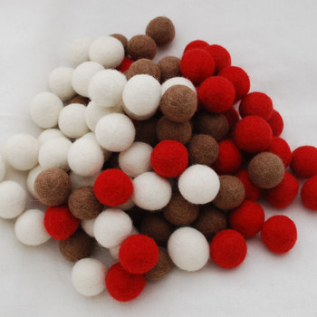 100% Wool Felt Balls - 100 Count - 2.5cm - Christmas Colours - 02