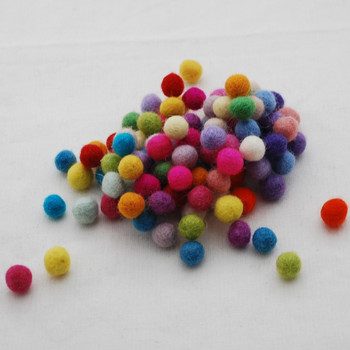 100% Wool Felt Balls - 100 Count - Assorted Light and Bright Colours- 1cm