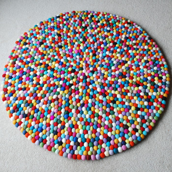 100% Wool Felt Ball Rug - Round - Handmade - 100cm in Diametre - Multi-Coloured 02