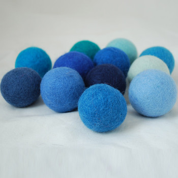 100% Wool Felt Balls - 12 Count - 4cm - Blue Colours