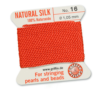 GRIFFIN 100% Natural Silk Bead Cord / String / Thread for stringing Pearls or Beads - Coral - choose from 13 Sizes - 1 Pack