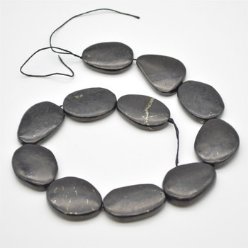 Natural Grade A Shungite Semi-precious Gemstone Irregular Slice / Slab Strand - Length approx 15.5" Natural Grade A Shungite Semi-precious Gemstone Irregular Slice / Slab Strand - Length approx 15.5"