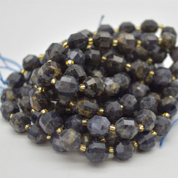Grade A Natural lolite Semi-precious Gemstone Double Tip FACETED Round Beads - 9mm x 10mm - 15.5" strand Grade A Natural lolite Semi-precious Gemstone Double Tip FACETED Round Beads - 9mm x 10mm - 15.5" strand