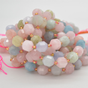 Grade A Natural Morganite Semi-precious Gemstone Double Tip FACETED Round Beads - 9mm x 10mm - 15.5" strand Grade A Natural Morganite Semi-precious Gemstone Double Tip FACETED Round Beads - 9mm x 10mm - 15.5" strand