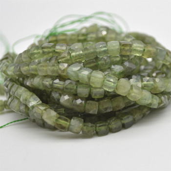 High Quality Grade A Natural Green Apatite Semi-precious Gemstone Faceted Cube Beads - 3mm - 4mm - 15.5" strand