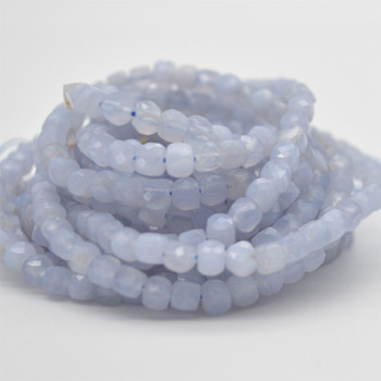 High Quality Grade A Natural Blue Chalcedony Semi-precious Gemstone Faceted Cube Beads - 3mm - 4mm - 15.5" strand High Quality Grade A Natural Blue Chalcedony Semi-precious Gemstone Faceted Cube Beads - 3mm - 4mm - 15.5" strand