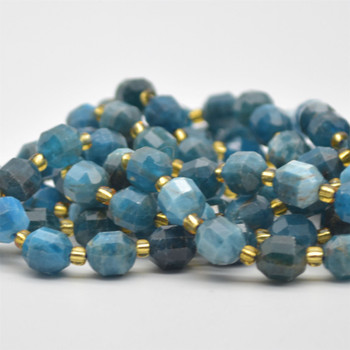 Grade A Natural Apatite Semi-precious Gemstone Double Tip FACETED Round Beads - 7mm x 8mm - 15.5" strand Grade A Natural Apatite Semi-precious Gemstone Double Tip FACETED Round Beads - 7mm x 8mm - 15.5" strand