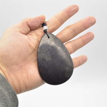 Natural Shungite Large Teardrop Shaped Semi-precious Gemstone Pendant - Approx 8cm x 6cm - 1 count Natural Shungite Large Teardrop Shaped Semi-precious Gemstone Pendant - Approx 8cm x 6cm - 1 count