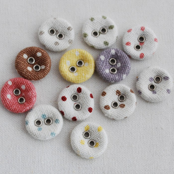 100 Assorted Fabric Covered Eyelet Buttons - Polka Dot - 15mm