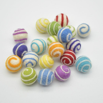 100% Wool Felt Balls - 20 Count - Swirl Felt Balls - Rainbow Mix - 2cm