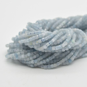 High Quality Grade A Natural Aquamarine Semi-precious Gemstone Faceted Cube Beads - 2mm - 2.5mm - 15.5" strand