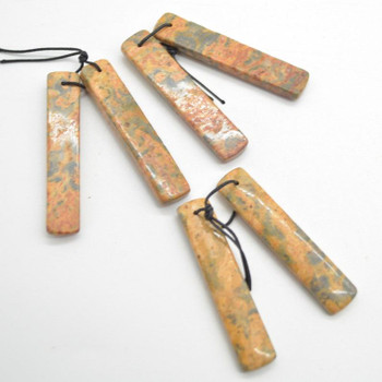 High Quality Grade A Natural Yellow Leopard Skin Jasper Semi-precious Gemstone Rectangular Drop Earring / Beads - 4.8cm x 1cm - 1 pair High Quality Grade A Natural Yellow Leopard Skin Jasper Semi-precious Gemstone Rectangular Drop Earring / Beads - 4.8cm x 1cm - 1 pair