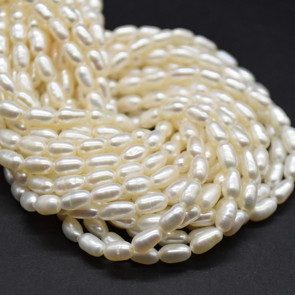 Freshwater Rice Pearl Beads - White - 5mm x  2.5mm - 15'' Strand, for Jewellery making, DIY
