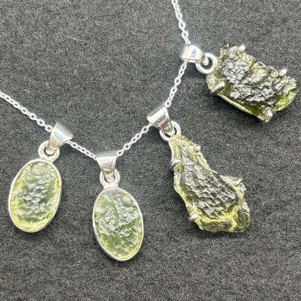 Genuine Raw Moldavite Sterling Silver Pendant - 1 Piece  - No Chain - 4 options