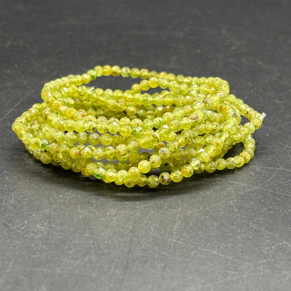 Natural Peridot - Grade B - Semi-Precious FACETED Round Gemstone Crystal Bracelet, Sample Strand  4mm  1 Count  7.5 inches