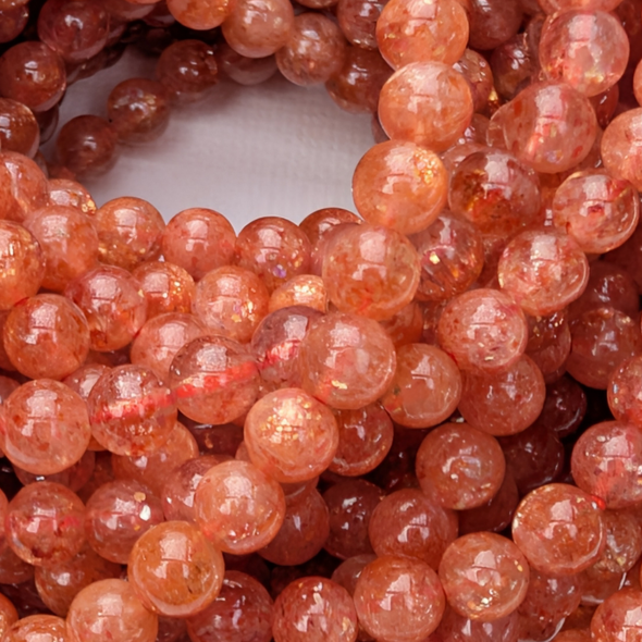 AAA Natural Sunstone Round Gemstone Beads, Extra Long 21 Inch Strand for Jewellery Making