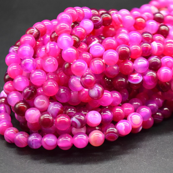 Pink Banded Agate Gemstone Round Beads - 8mm - Large Hole (2mm) Gemstone Round Beads For Jewellery Making  - 15'' Strand