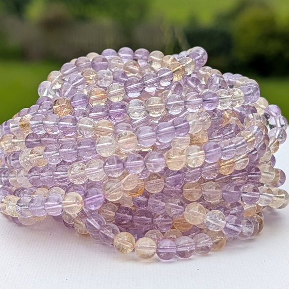 Natural Ametrine Round Gemstone Beads, Extra Long 21 Inch Strand for Jewellery Making