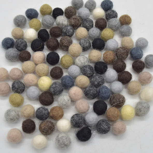 100% Wool Felt Balls - 100 Count - 1.5cm - Neutral Colours