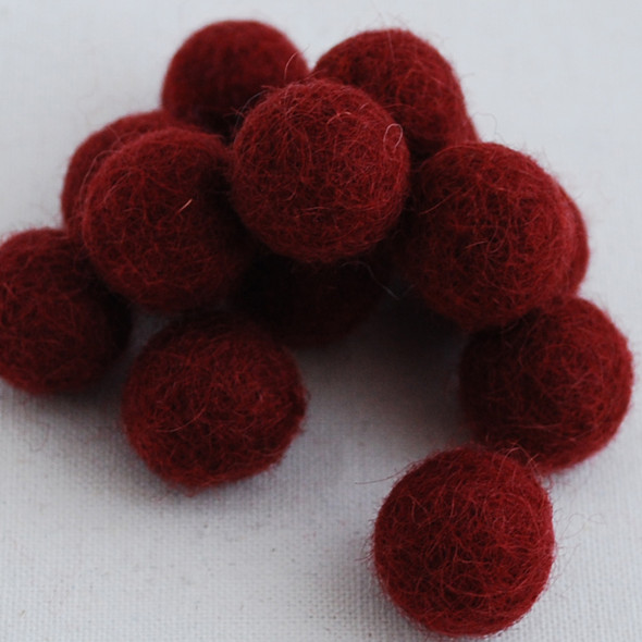 100% Wool Felt Balls - 1.5cm - Red Wine - 25 Count / 100 Count