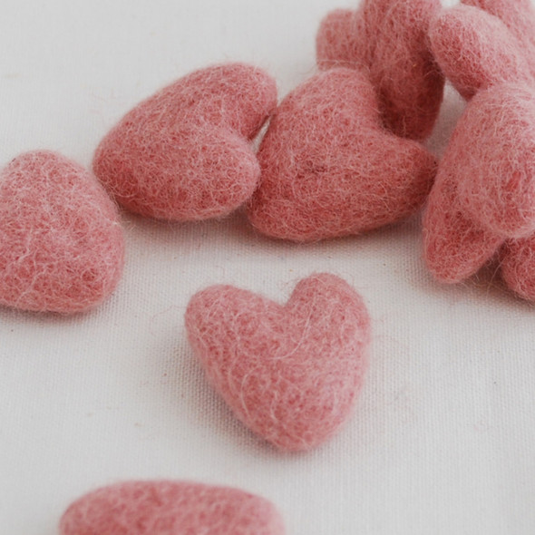 100% Wool Felt Hearts - 10 Count - approx 3cm - Dusty Rose Pink