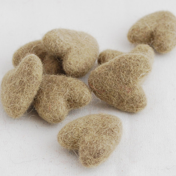 100% Wool Felt Hearts - 10 Count - approx 3cm - Light Olive Grey