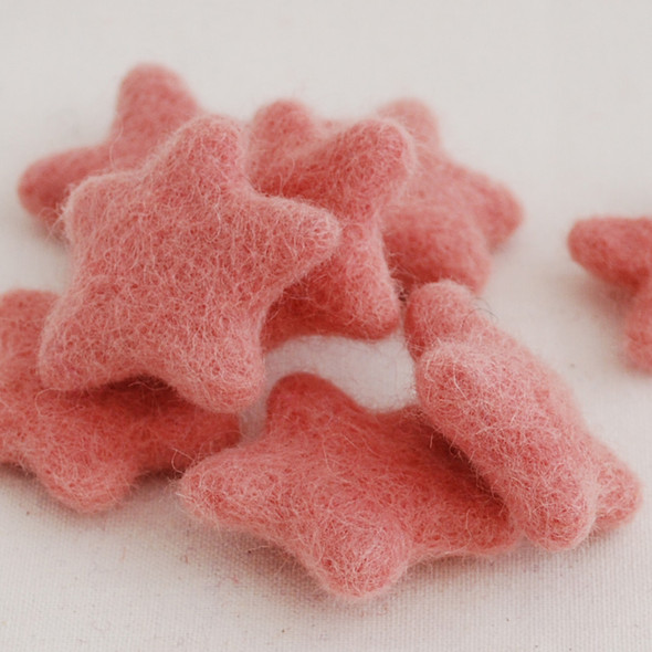 100% Wool Felt Stars - 10 Count - approx 3.5cm - Dusty Rose Pink