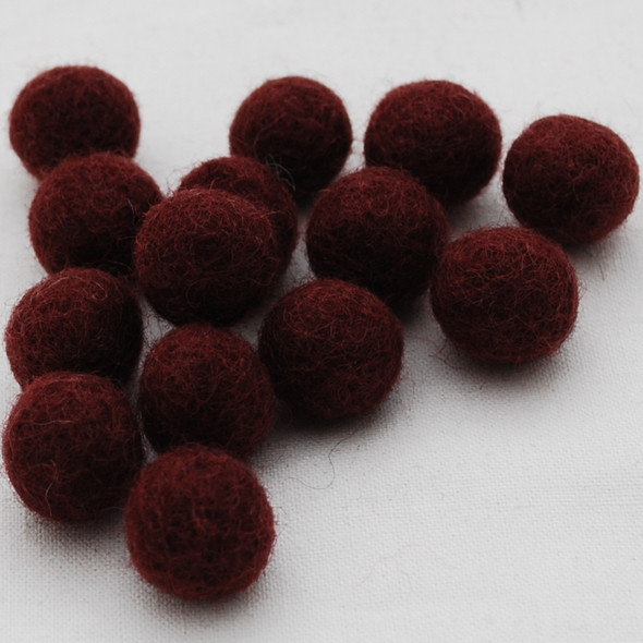 100% Wool Felt Balls - 1.5cm - Dark Wine Red - 25 Count / 100 Count