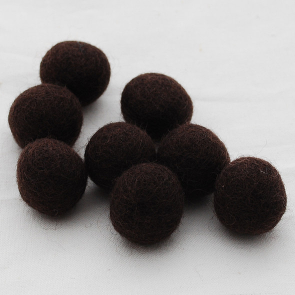 100% Wool Felt Balls - 2.5cm - Dark Brown - 20 Count / 100 Count