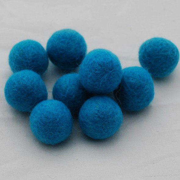 100% Wool Felt Balls - 2.5cm - Teal Blue - 20 Count / 100 Count